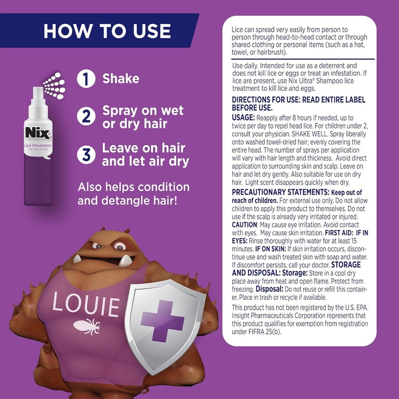 NIX Lice Prevention Daily Leave-In Spray for Kids, Long-Lasting Protection, Repels Superlice, 6 Fl Oz - Image 4